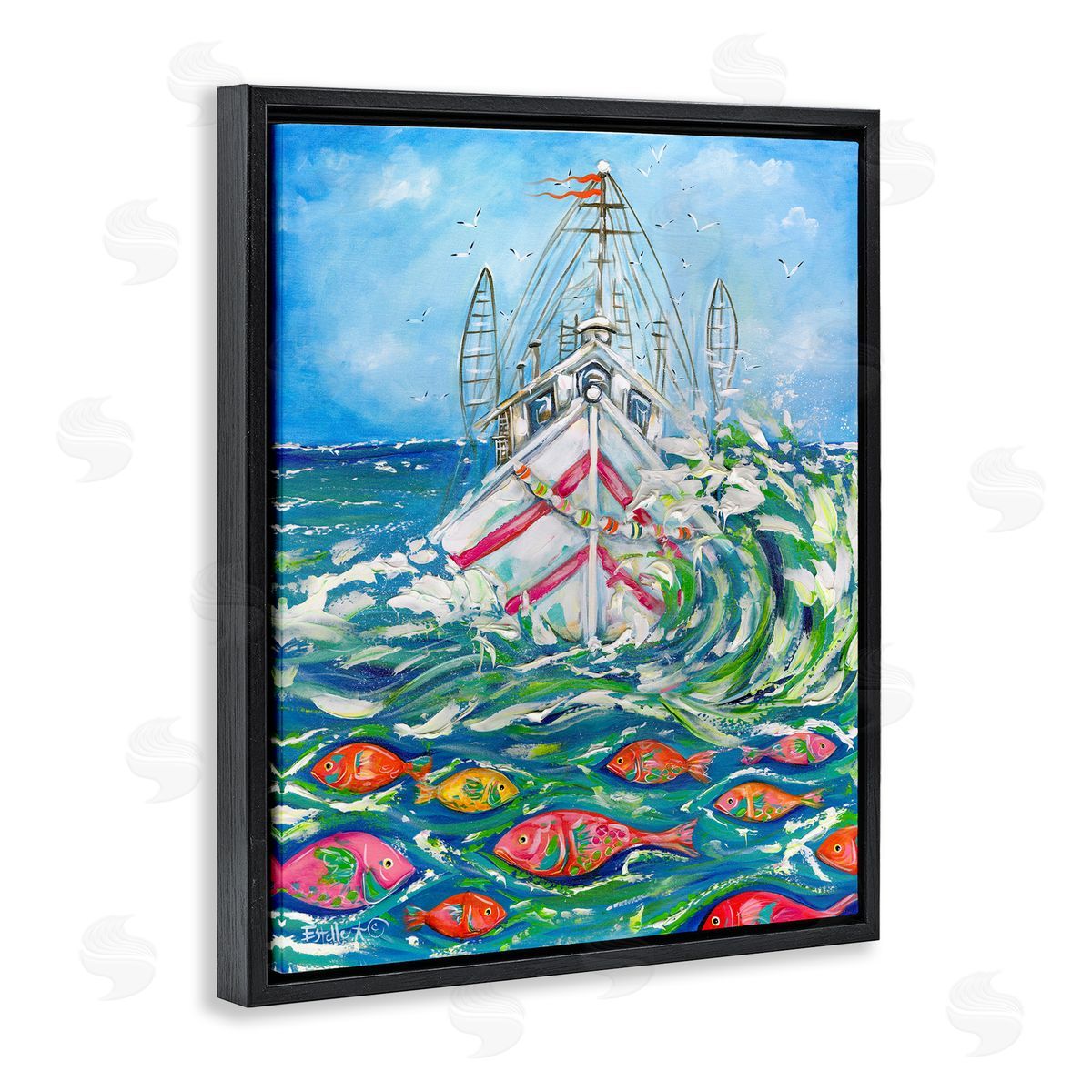 Boat Net Splashing Black Floating Frame Canvas Wall Art, Home Decor by Estelle Grengs