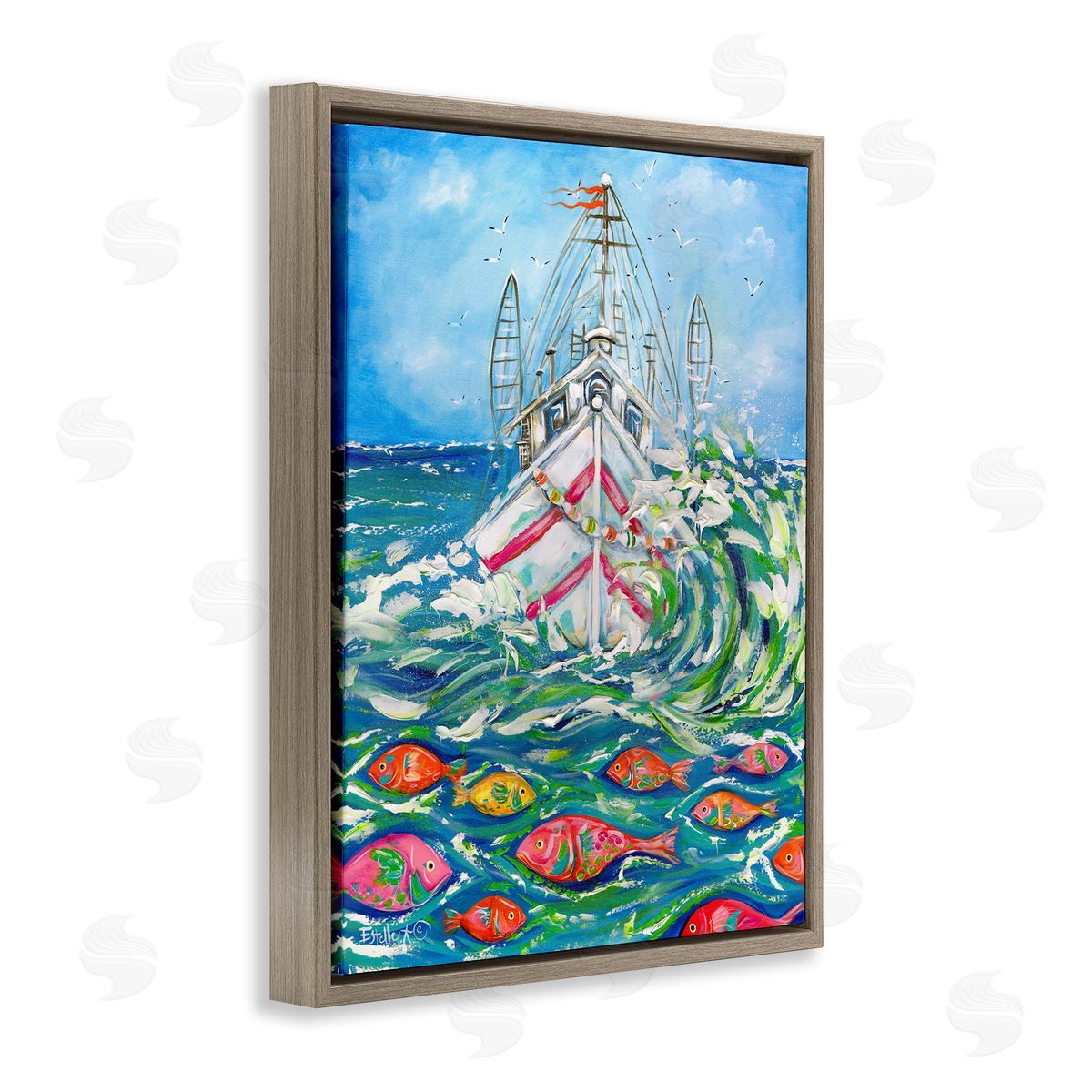 Boat Net Splashing Brown Floating Frame Canvas Wall Art, Home Decor by Estelle Grengs