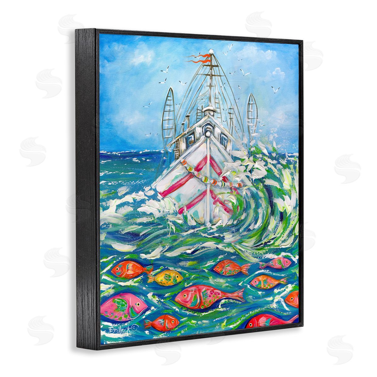 Boat Net Splashing Black Frame Print Wall Art, Home Decor by Estelle Grengs