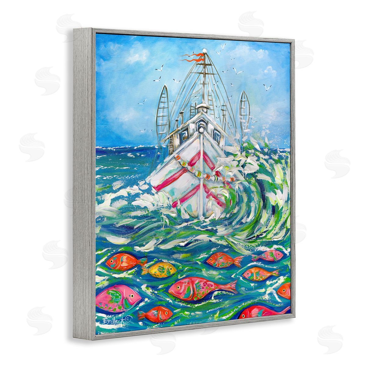 Boat Net Splashing Grey Frame Print Wall Art, Home Decor by Estelle Grengs