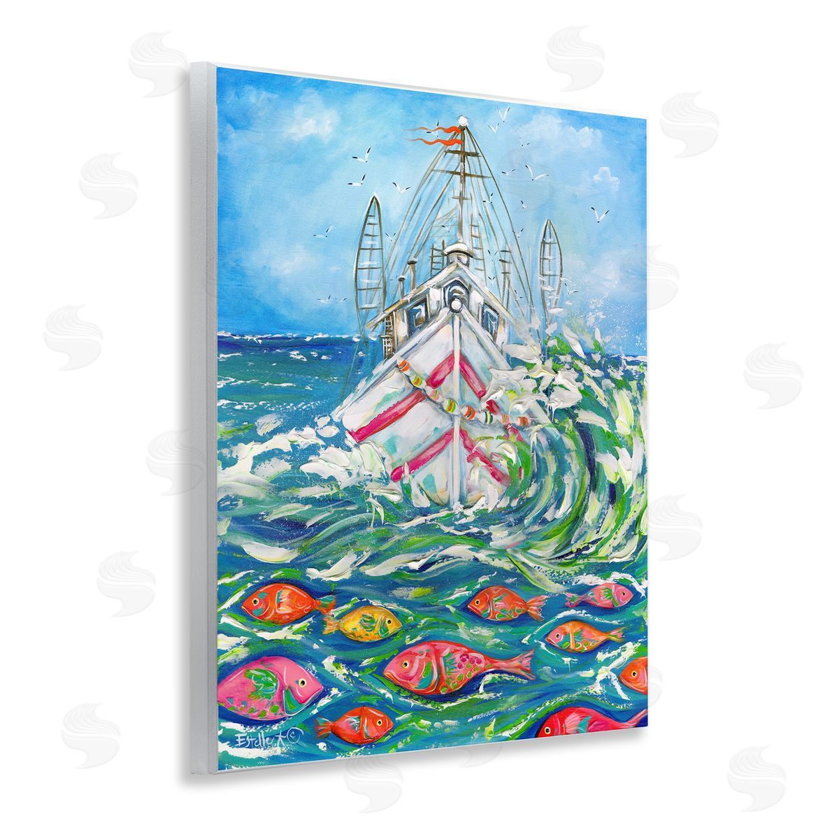 Boat Net Splashing Wood Plaque Wall Art, Home Decor by Estelle Grengs