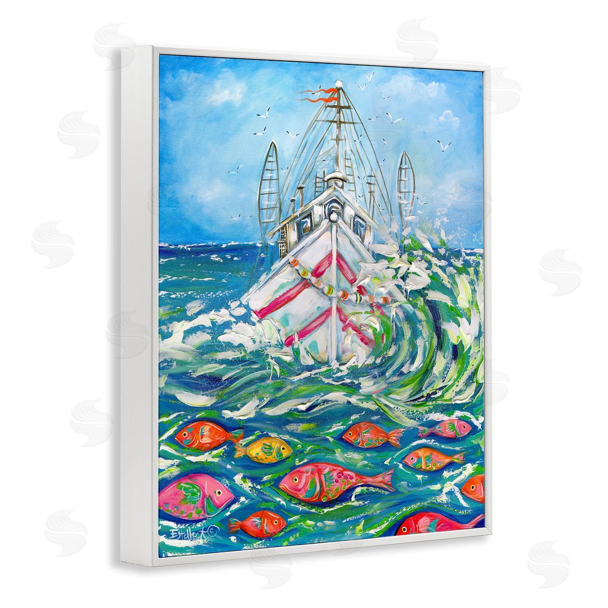 Boat Net Splashing White Frame Print Wall Art, Home Decor by Estelle Grengs