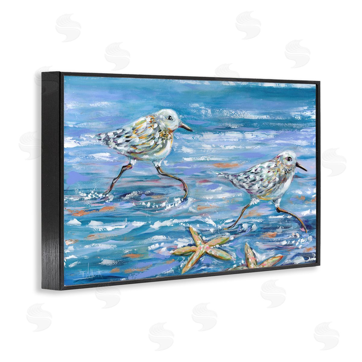 Running Sea Sandpipers Black Frame Print Wall Art, Home Decor by Estelle Grengs