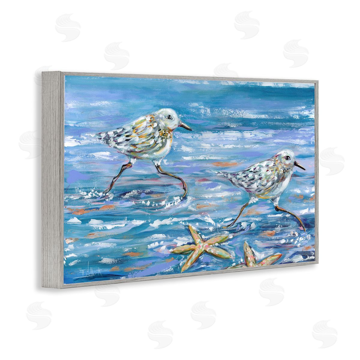 Running Sea Sandpipers Grey Frame Print Wall Art, Home Decor by Estelle Grengs