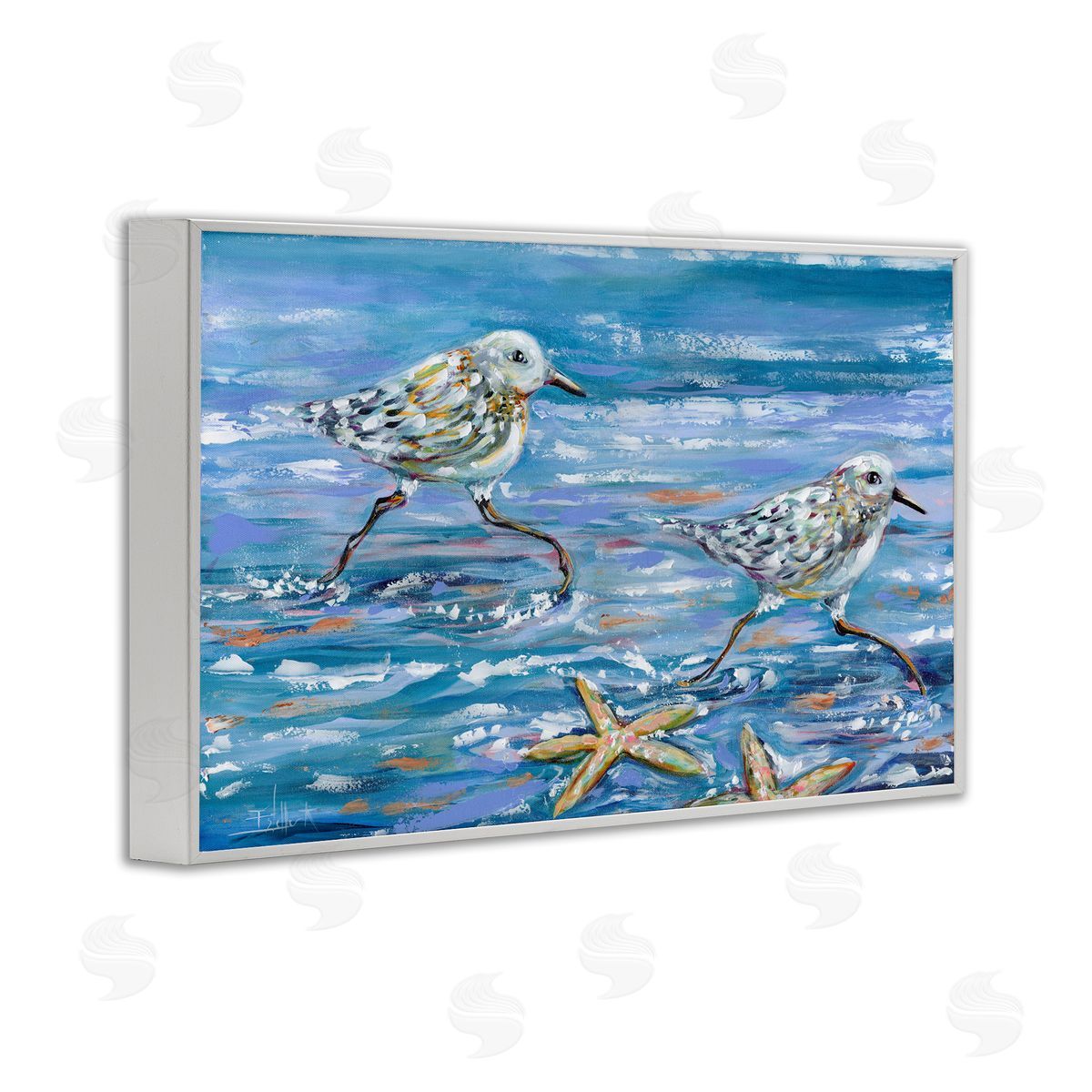 Running Sea Sandpipers White Frame Print Wall Art, Home Decor by Estelle Grengs