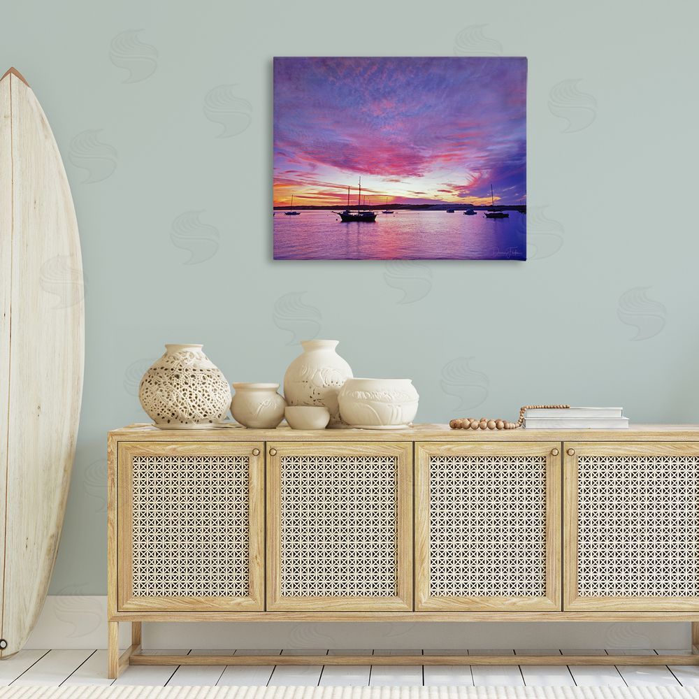 Dennis Frates Distant Boats at Sunset Canvas Wall Art Print in Room