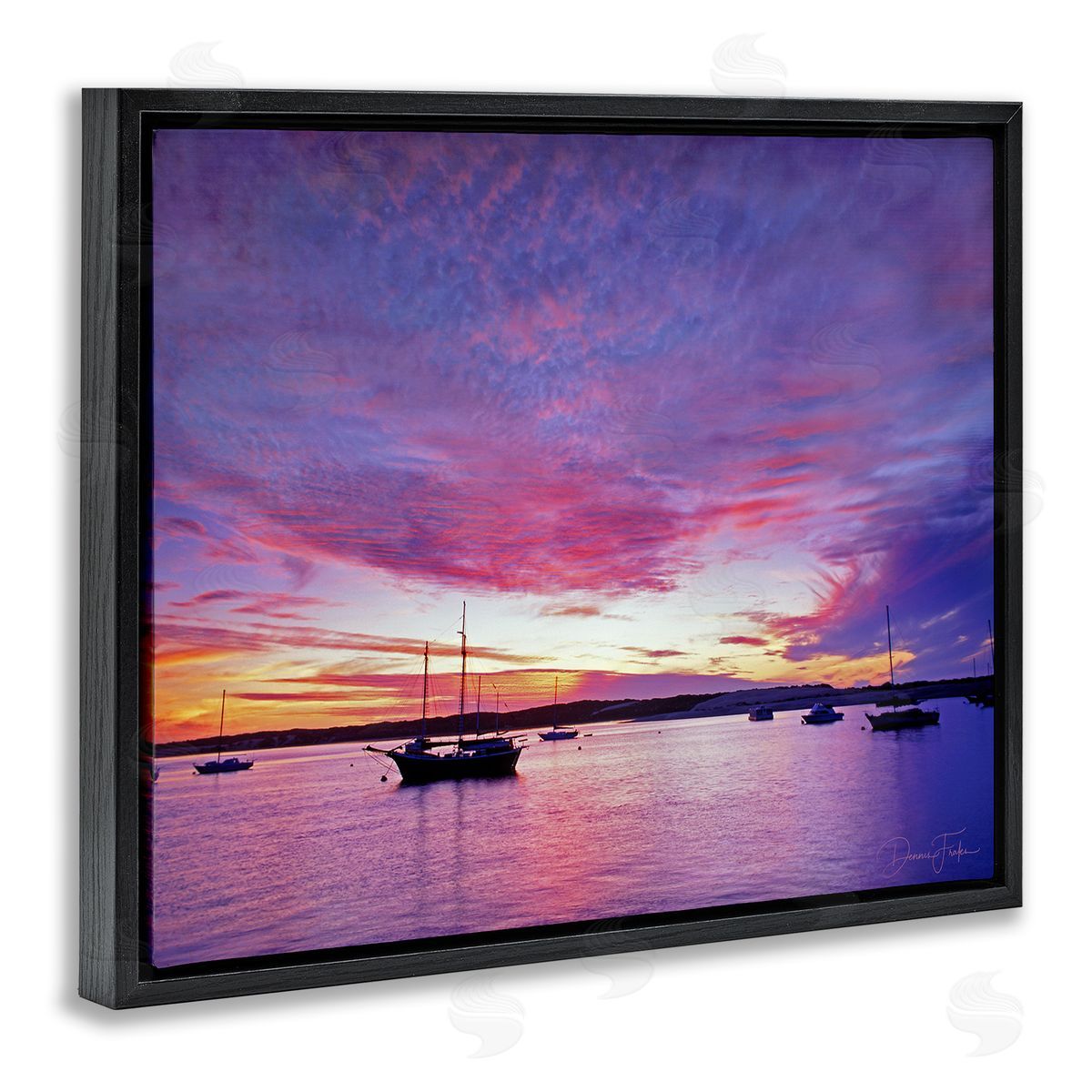 Dennis Frates Distant Boats at Sunset Black Floating Frame Canvas Wall Art Print