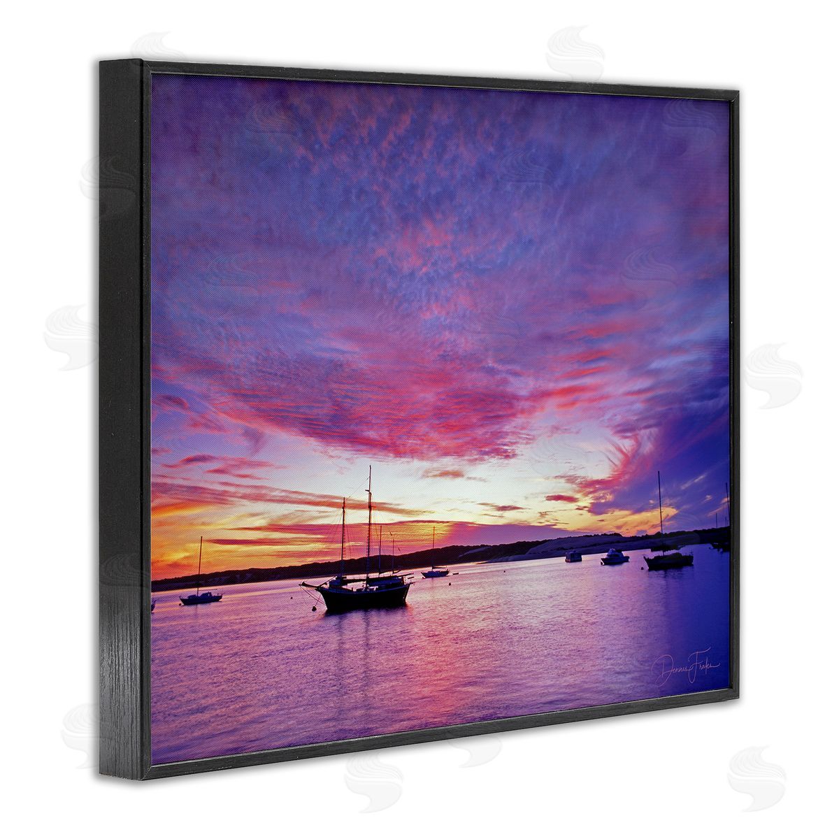 Dennis Frates Distant Boats at Sunset Black Framed Giclee Wall Art Print