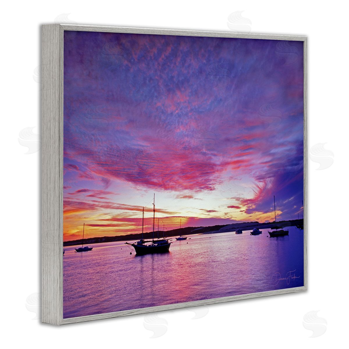 Dennis Frates Distant Boats at Sunset Gray Framed Giclee Wall Art Print