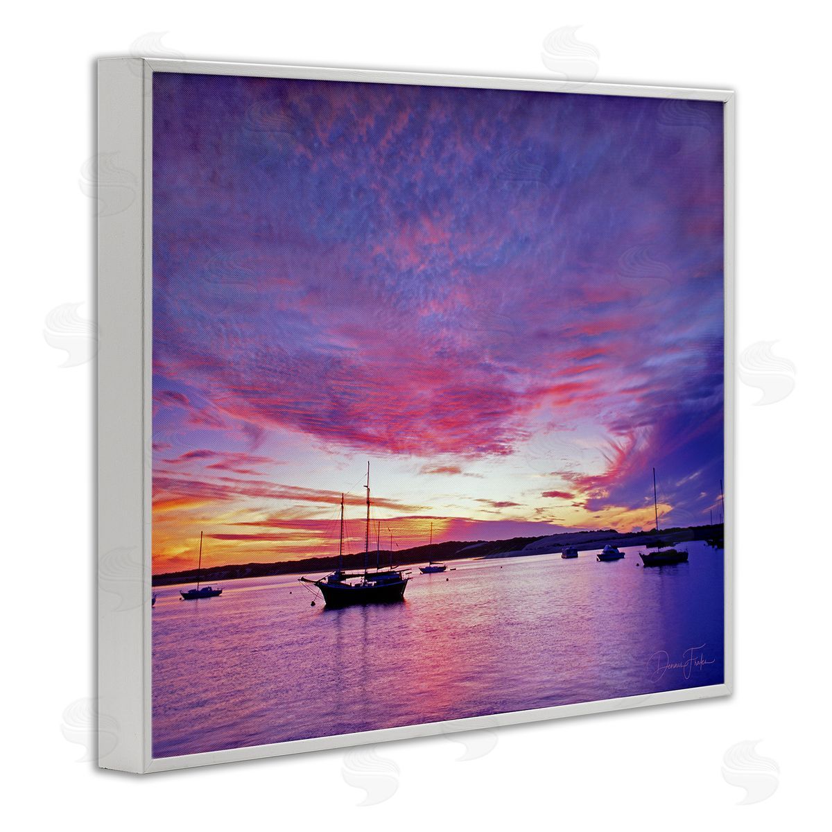 Dennis Frates Distant Boats at Sunset White Framed Giclee Wall Art Print