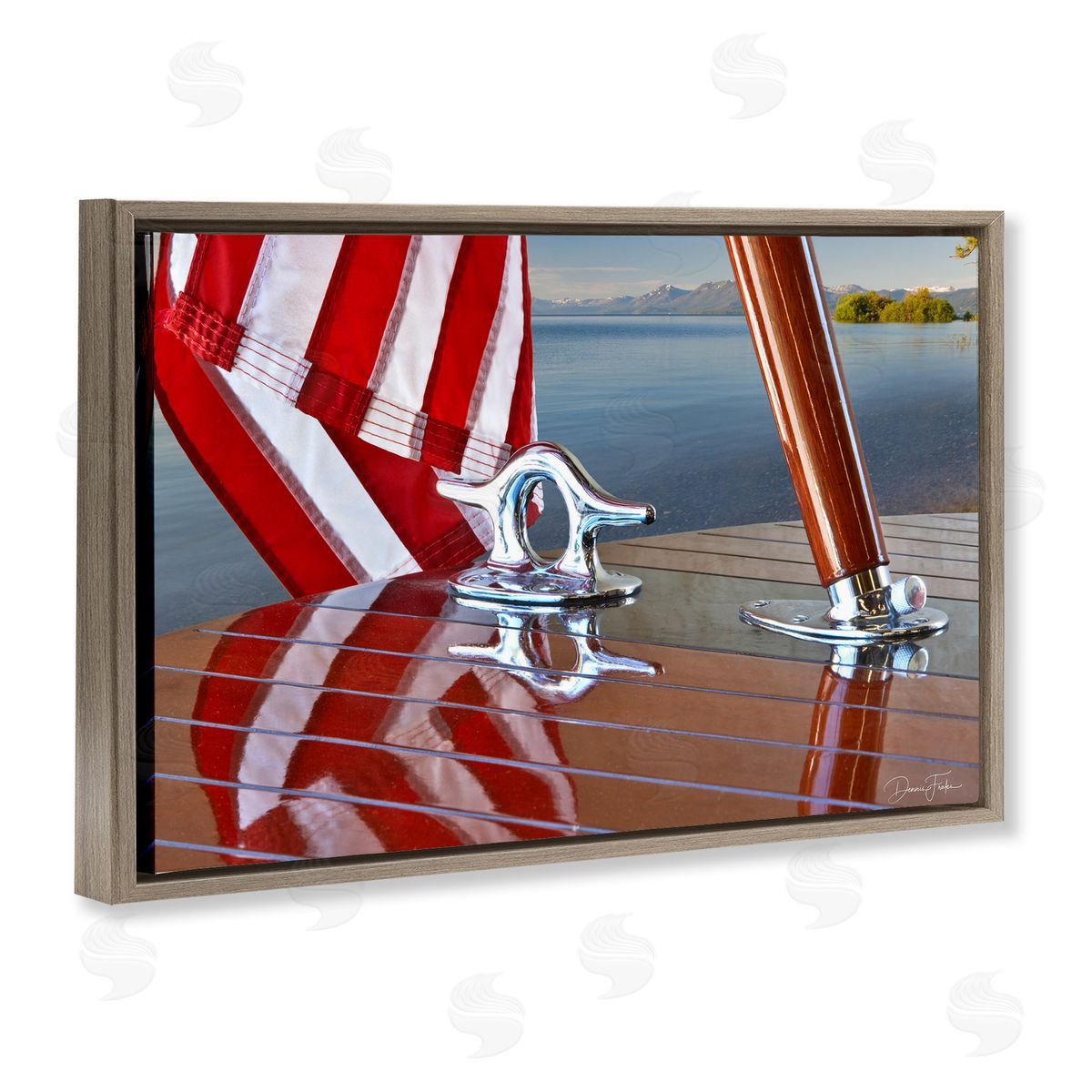 Flag On Boat Hull Brown Floating Frame Canvas Wall Art, Home Decor by Dennis Frates