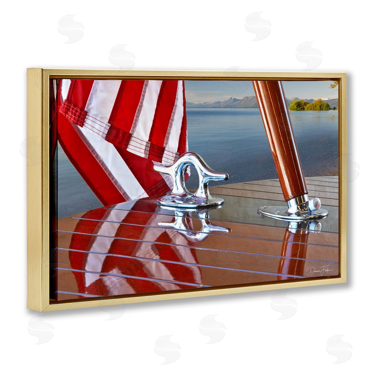 Flag On Boat Hull Gold Floating Frame Canvas Wall Art, Home Decor by Dennis Frates