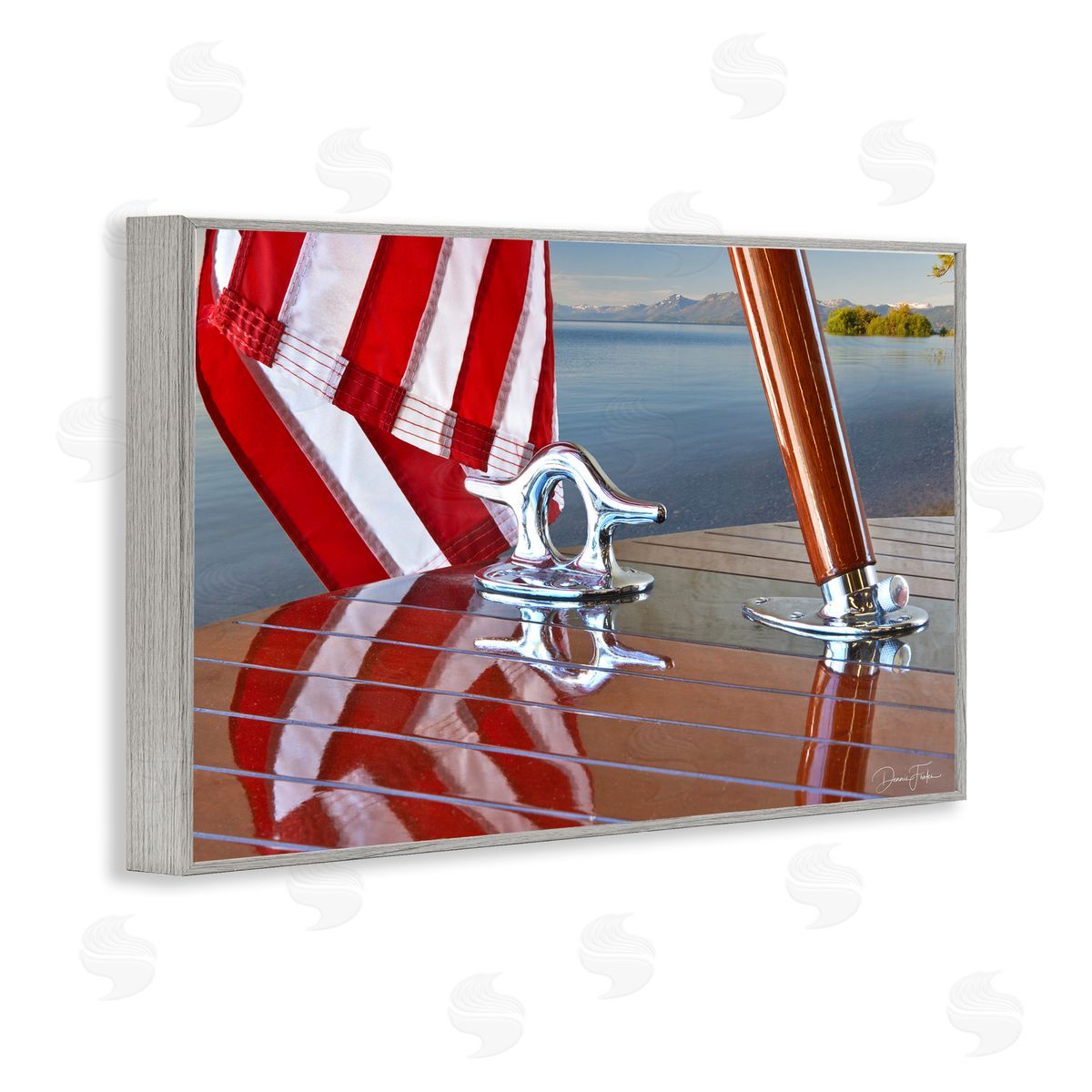 Flag On Boat Hull Grey Frame Print Wall Art, Home Decor by Dennis Frates