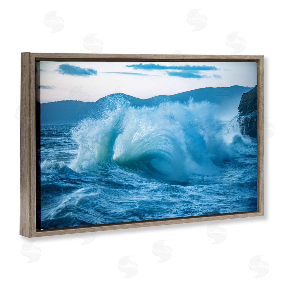 GS Photo Rolling Tsunami Wave Brown Floating Frame Canvas Wall Art Print
