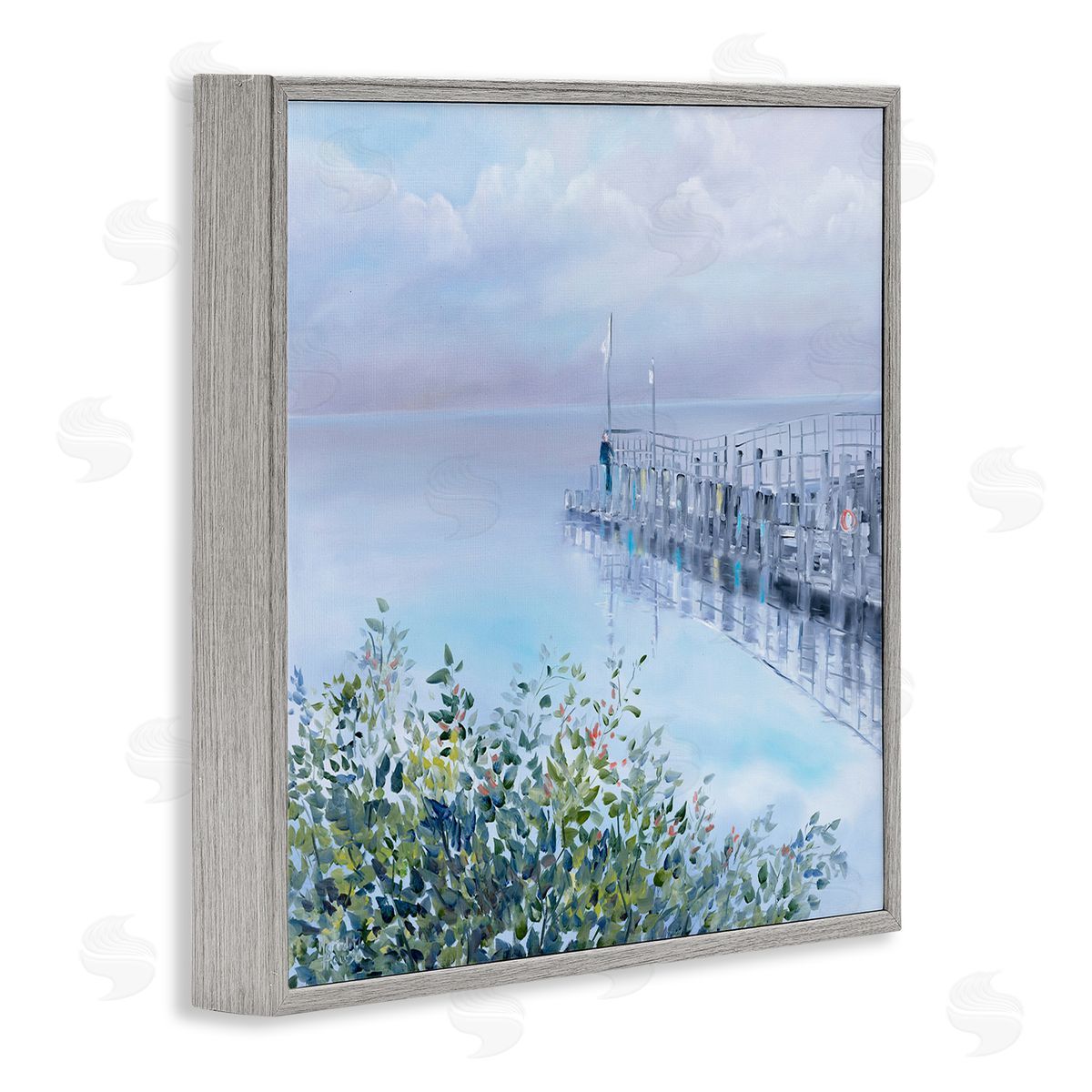 Foggy Harbor Dock Grey Frame Print Wall Art, Home Decor by Meredith Howse
