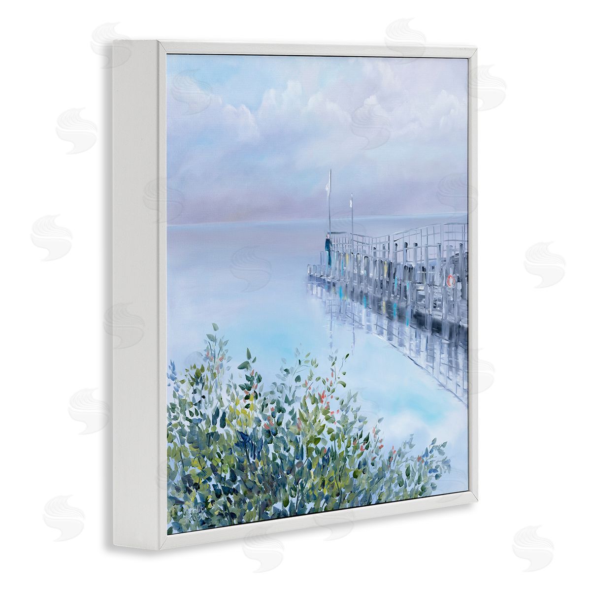Foggy Harbor Dock White Frame Print Wall Art, Home Decor by Meredith Howse