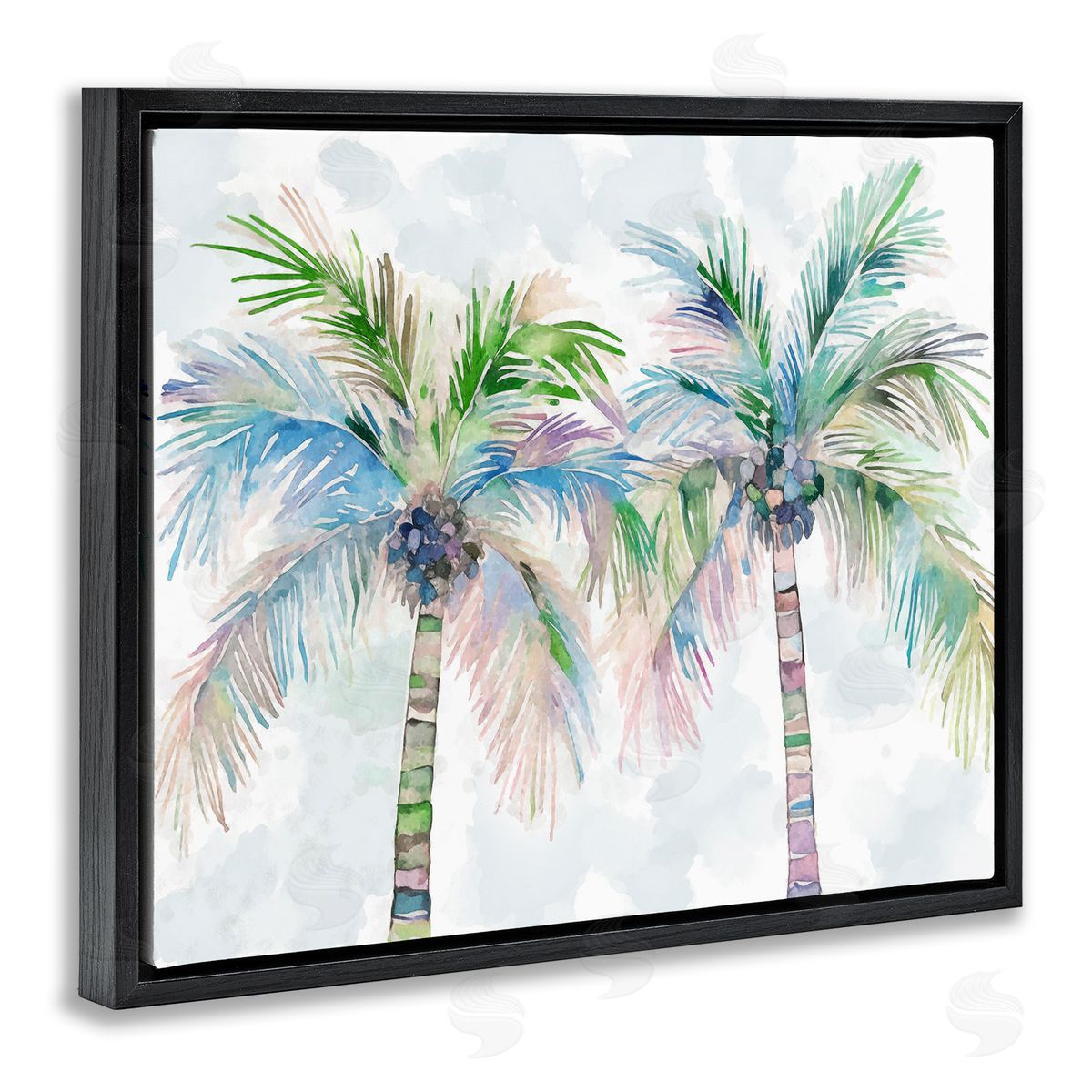 Soft Palm Tree Pair Black Floating Frame Canvas Wall Art, Home Decor by Ziwei Li