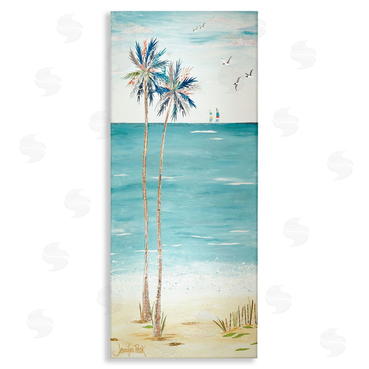 Palms and Distant Boats Canvas Wall Art, Home Decor by Jennifer Peck