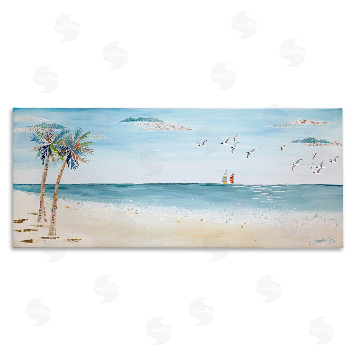 Seagulls and Palm Beach Canvas Wall Art, Home Decor by Jennifer Peck