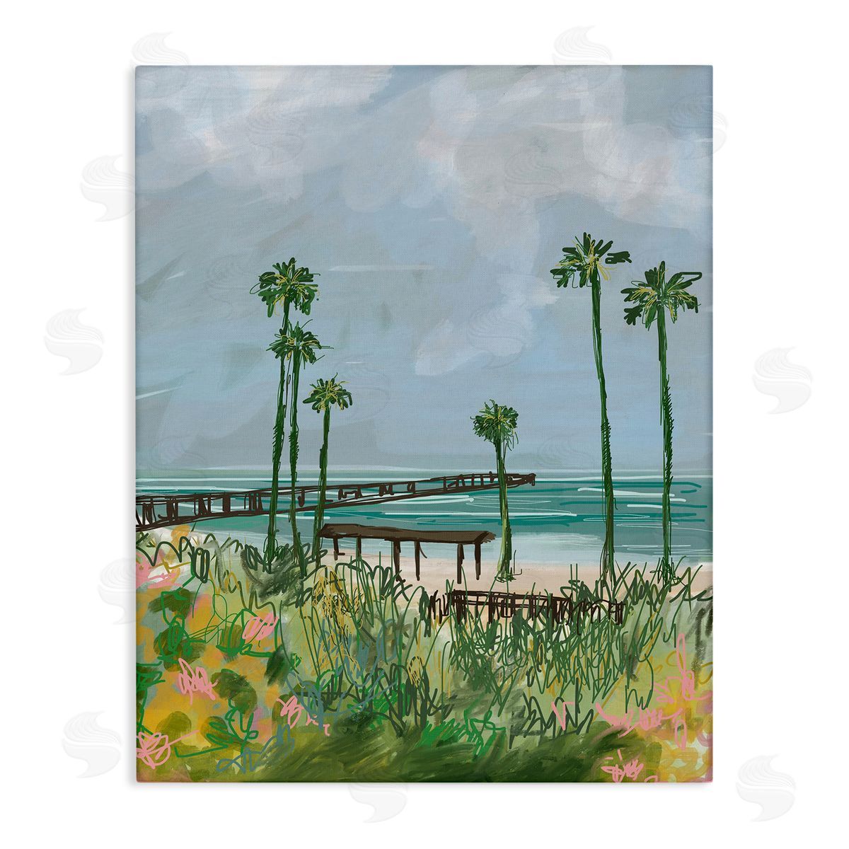 Palm Trees Dock Scene Canvas Wall Art, Home Decor by Jan Weiss