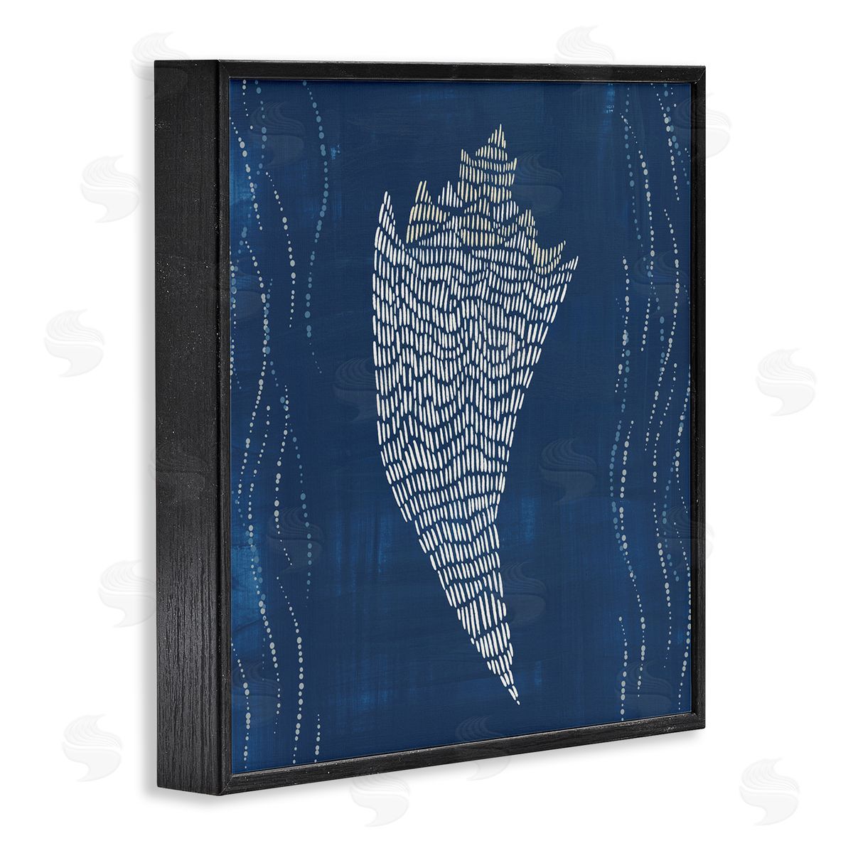 Conch Shell on Blue Black Frame Print Wall Art, Home Decor by Jetty Home, LLC