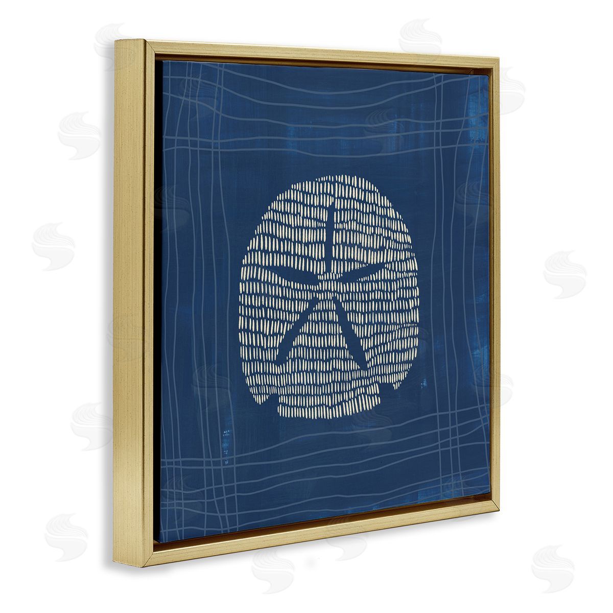 Sand Dollar on Blue Gold Floating Frame Canvas Wall Art, Home Decor by Jetty Home, LLC