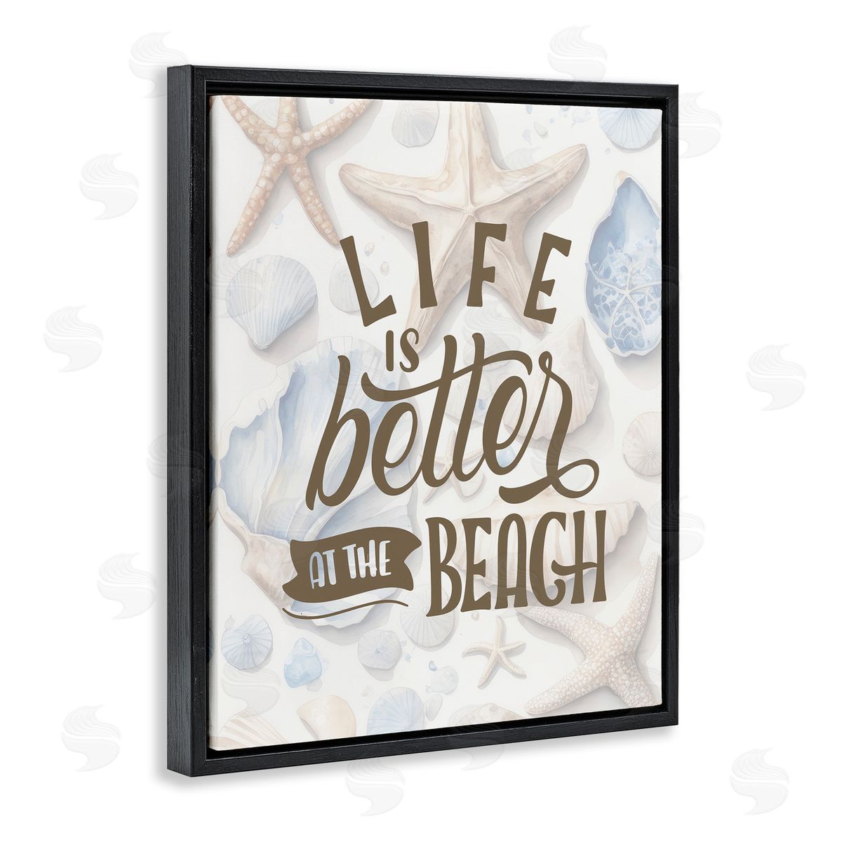 Patterned Beach Phrase Black Floating Frame Canvas Wall Art, Home Decor by Kim Allen