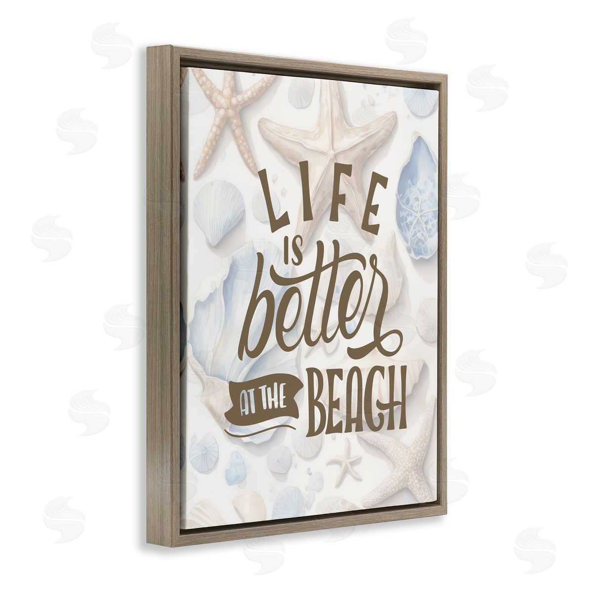 Patterned Beach Phrase Brown Floating Frame Canvas Wall Art, Home Decor by Kim Allen