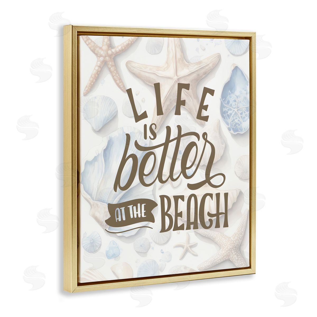 Patterned Beach Phrase Gold Floating Frame Canvas Wall Art, Home Decor by Kim Allen