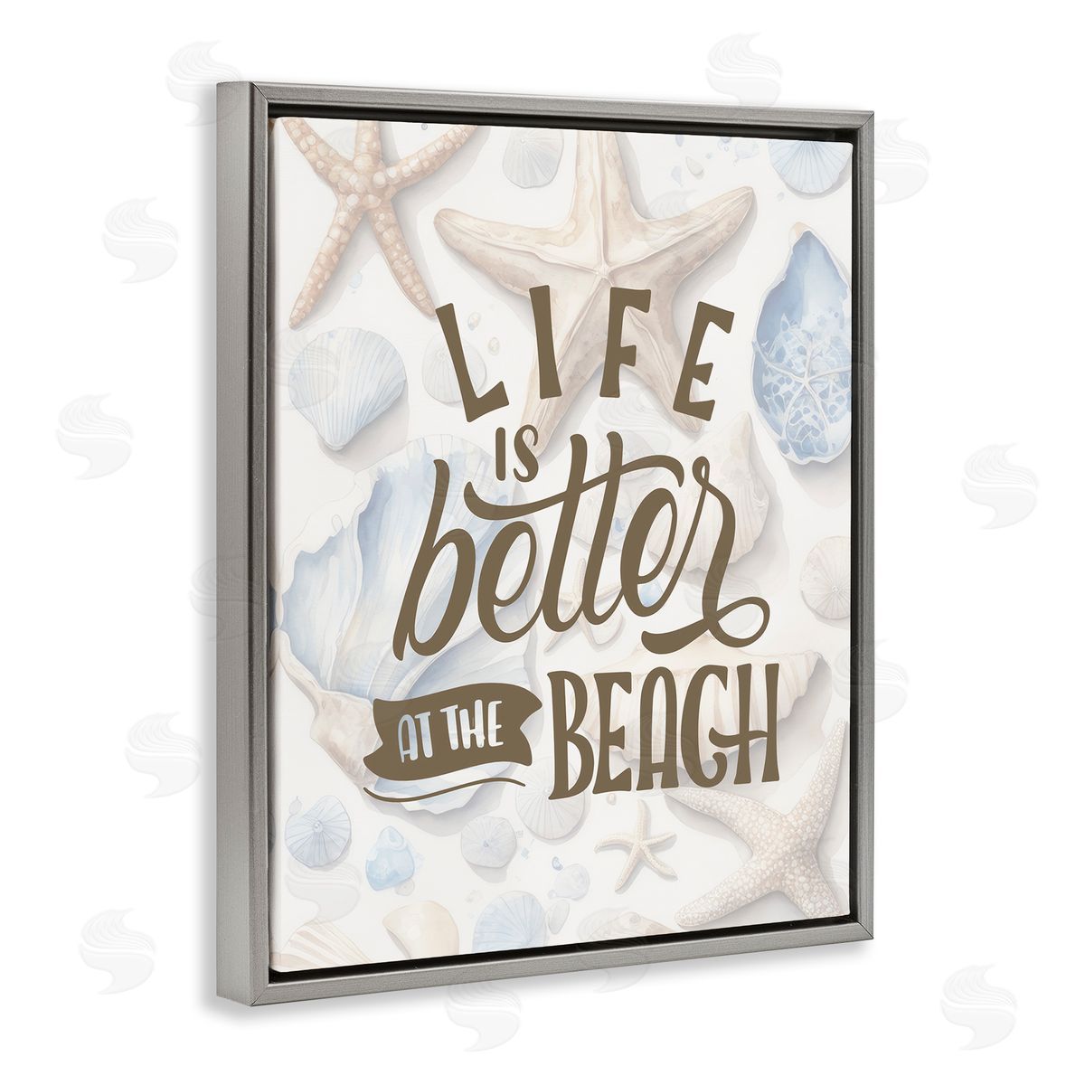 Patterned Beach Phrase Grey Floating Frame Canvas Wall Art, Home Decor by Kim Allen