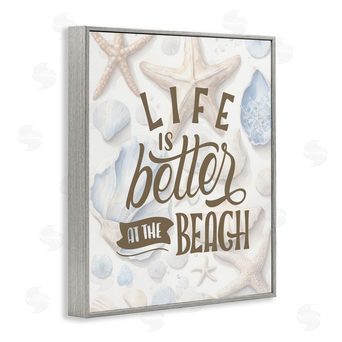 Patterned Beach Phrase Grey Frame Print Wall Art, Home Decor by Kim Allen