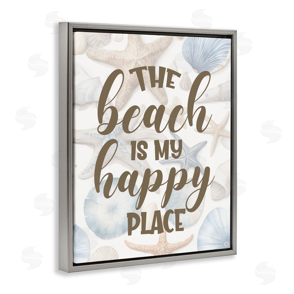 Beach Happy Place Grey Floating Frame Canvas Wall Art, Home Decor by Kim Allen