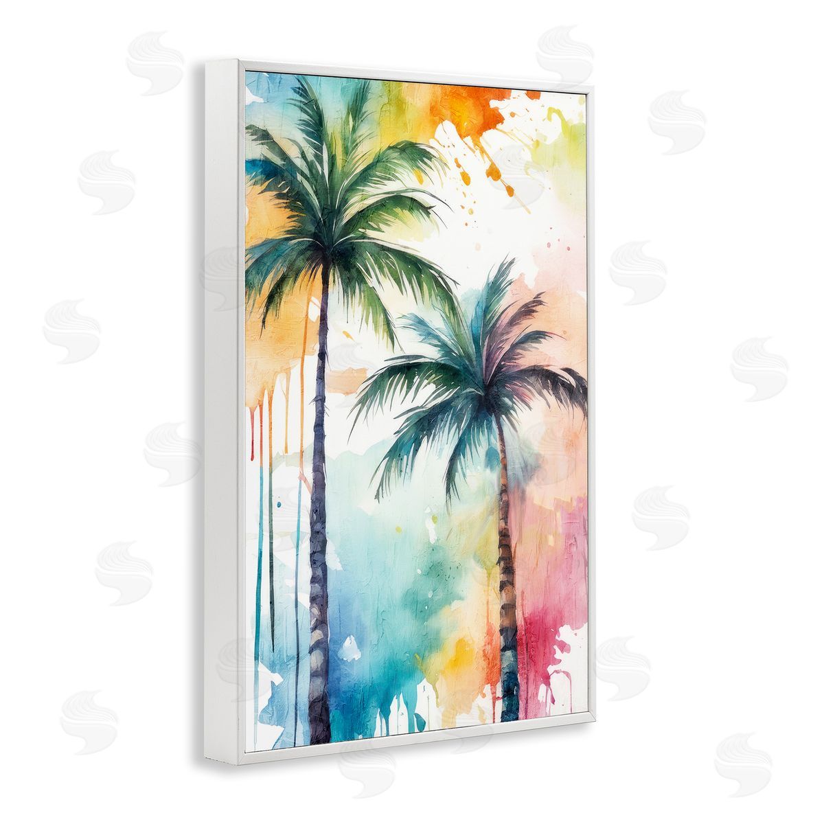 Paint Splash Palms White Frame Print Wall Art, Home Decor by Kim Allen