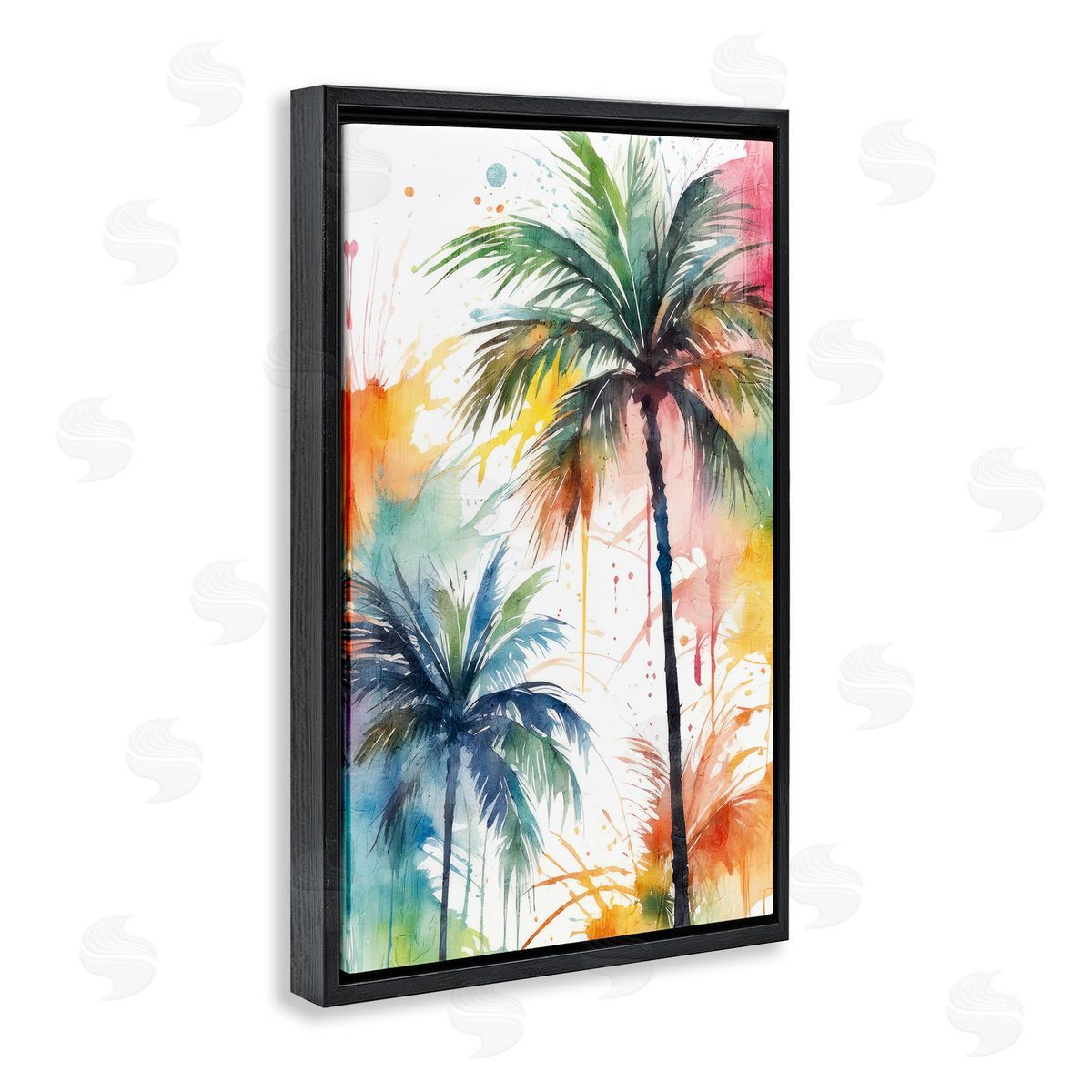 Splashed Palm Trees Black Floating Frame Canvas Wall Art, Home Decor by Kim Allen