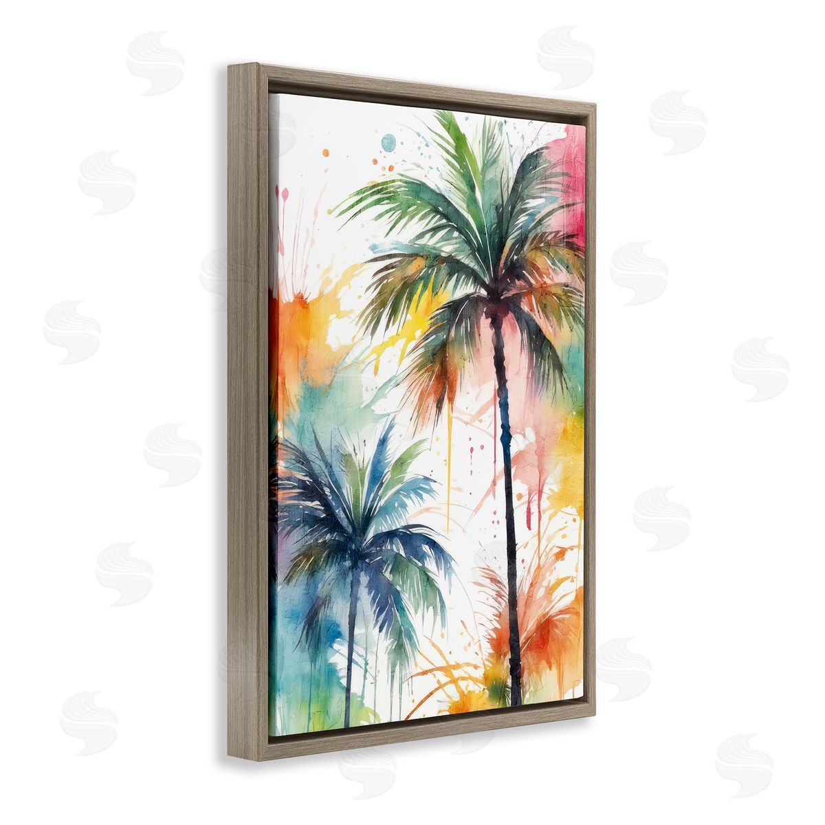 Splashed Palm Trees Brown Floating Frame Canvas Wall Art, Home Decor by Kim Allen