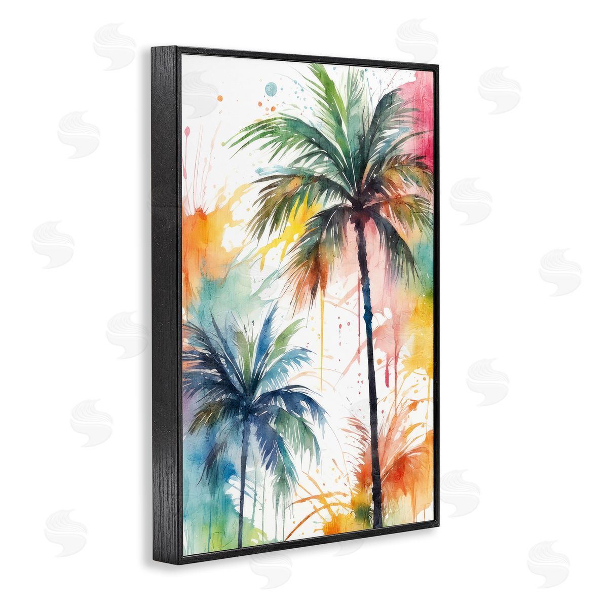 Splashed Palm Trees Black Frame Print Wall Art, Home Decor by Kim Allen