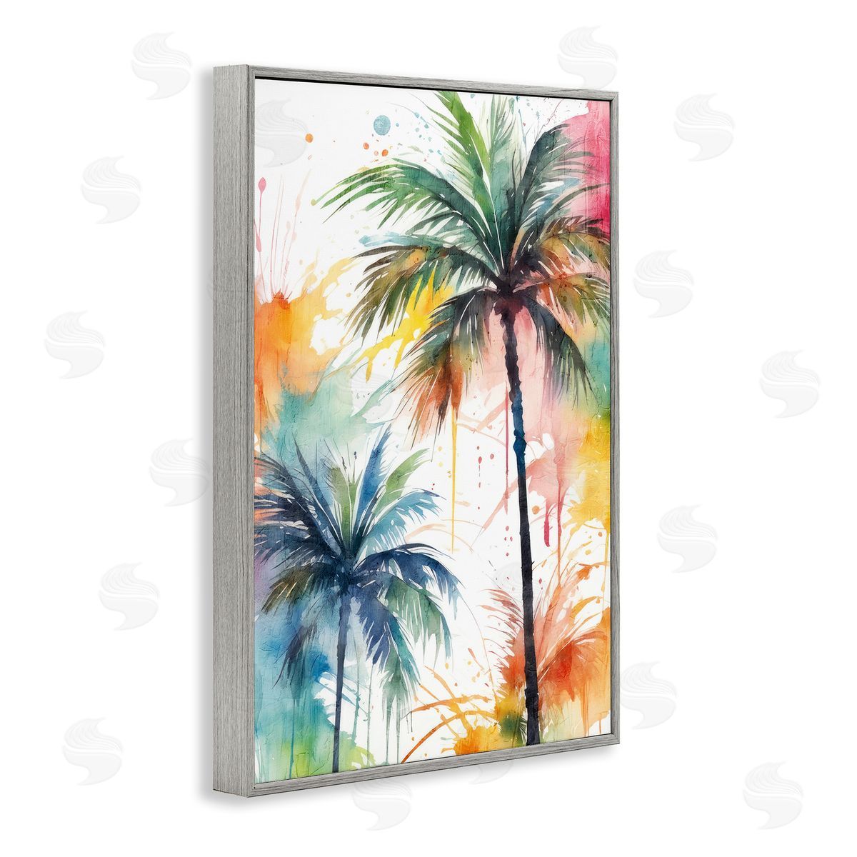 Splashed Palm Trees Grey Frame Print Wall Art, Home Decor by Kim Allen