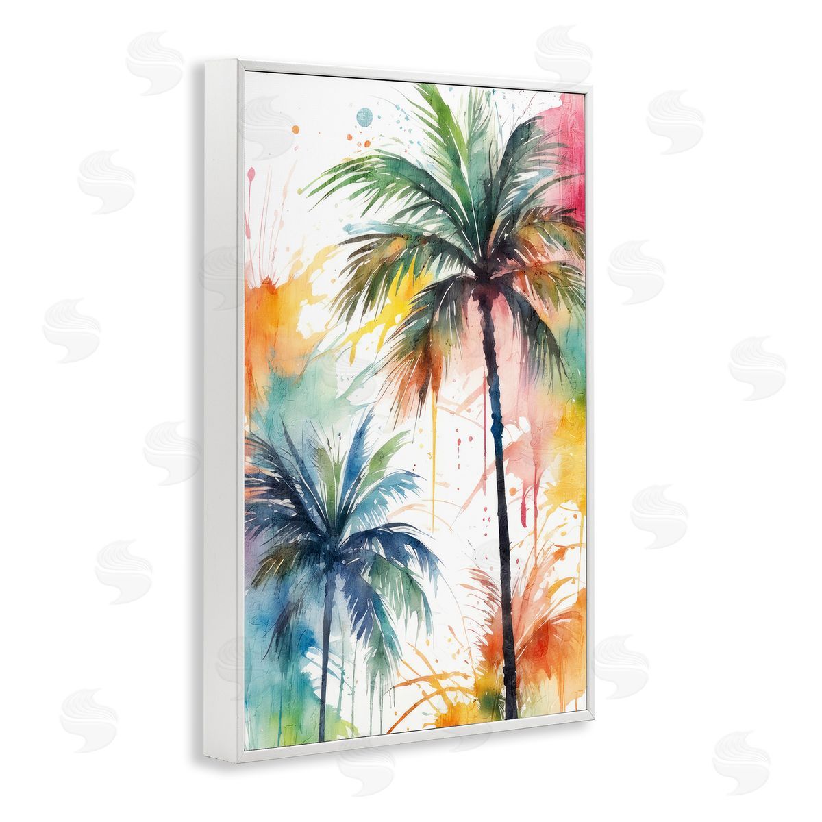 Splashed Palm Trees White Frame Print Wall Art, Home Decor by Kim Allen