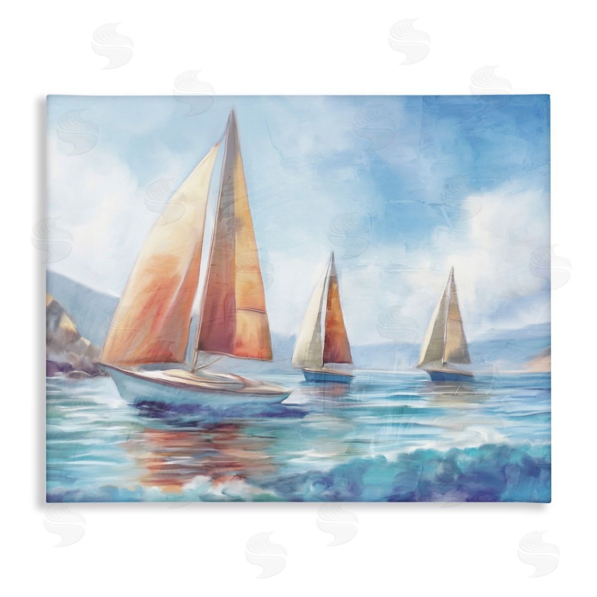 Three Boats Drifting Canvas Wall Art, Home Decor by Kim Allen