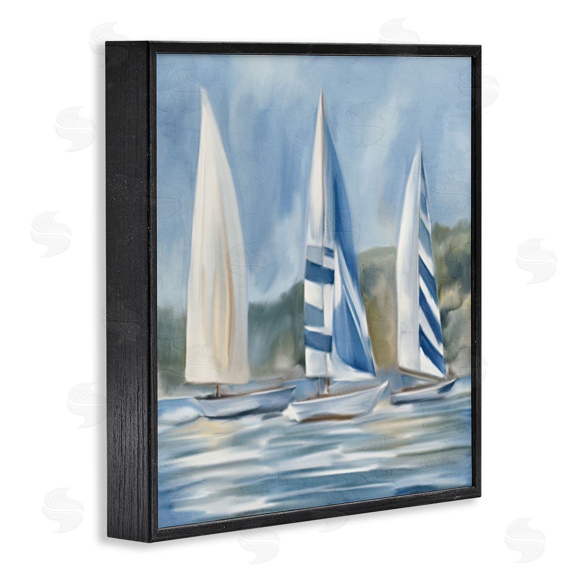 Sailboat Trio Drifting Black Frame Print Wall Art, Home Decor by Kim Allen