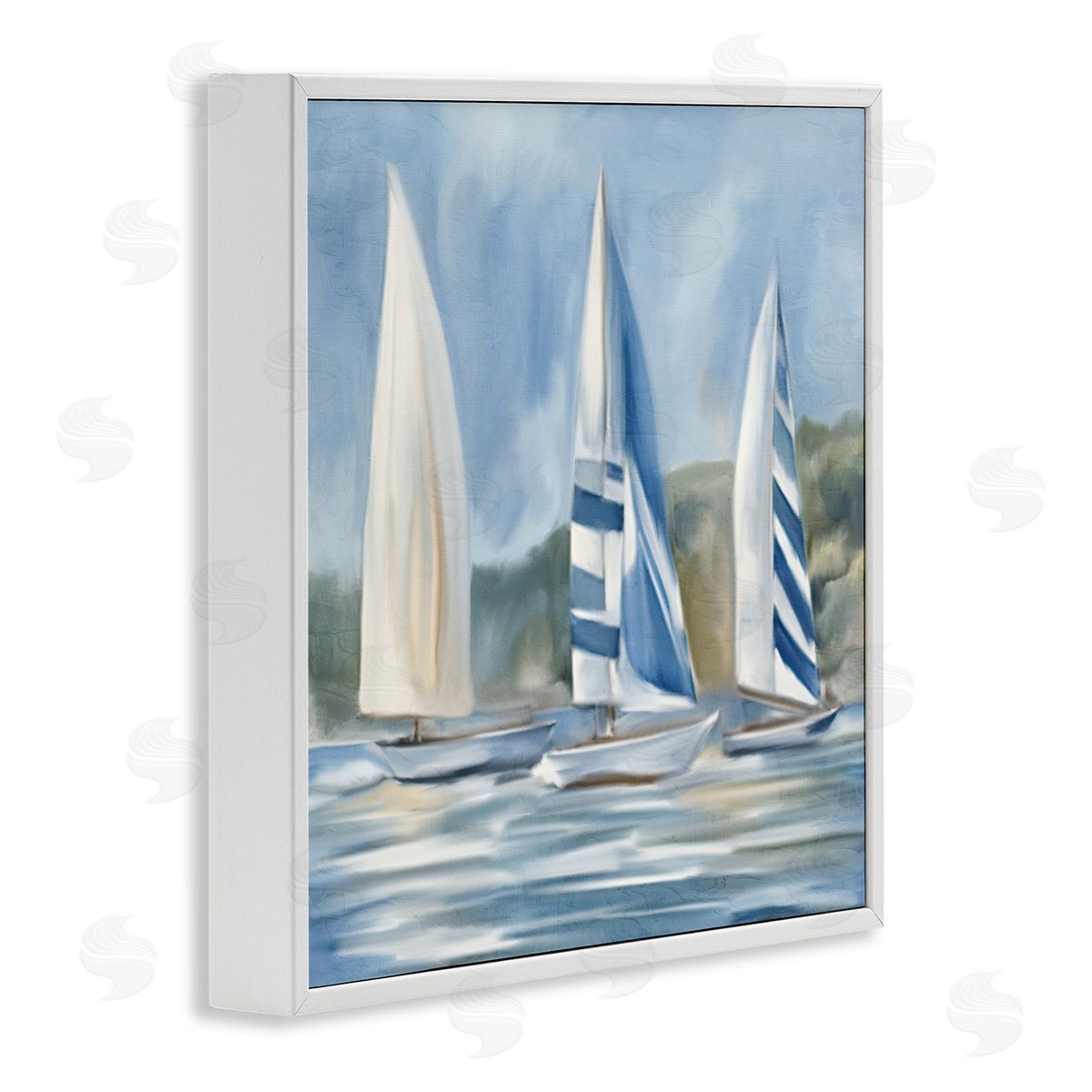 Sailboat Trio Drifting White Frame Print Wall Art, Home Decor by Kim Allen