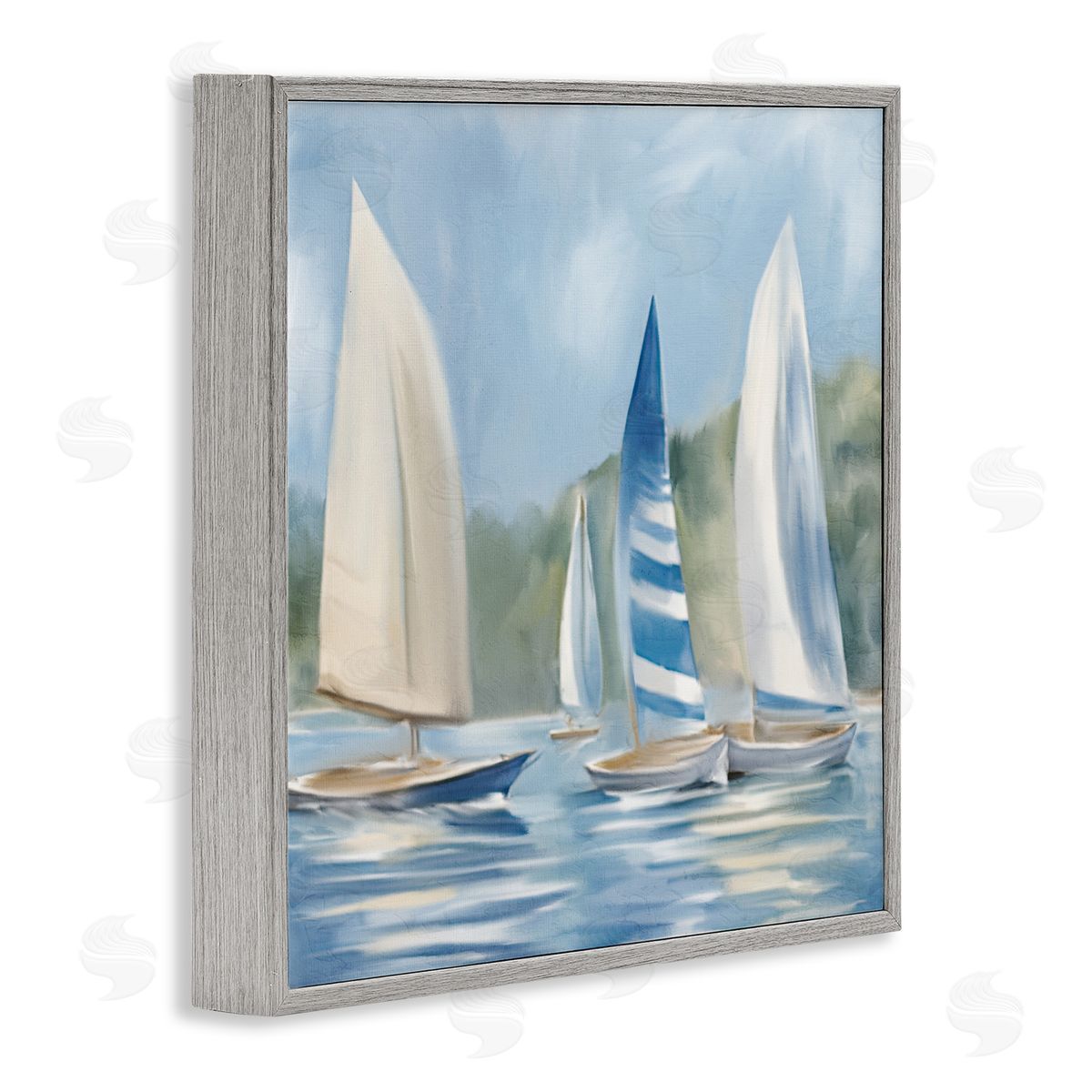 Sailboat Day Painting Grey Frame Print Wall Art, Home Decor by Kim Allen