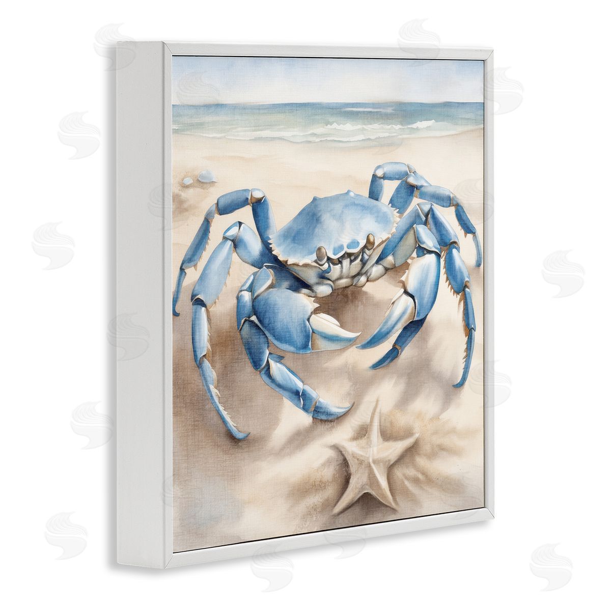 Crab and Starfish on Beach White Frame Print Wall Art, Home Decor by Kim Allen