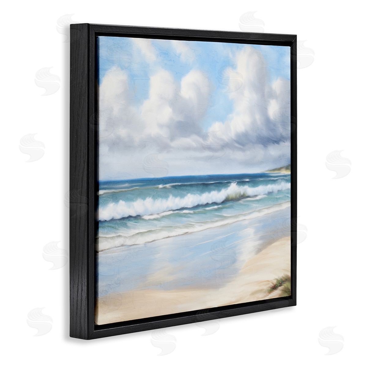 Sand Walk Ocean Waves Black Floating Frame Canvas Wall Art, Home Decor by Kim Allen