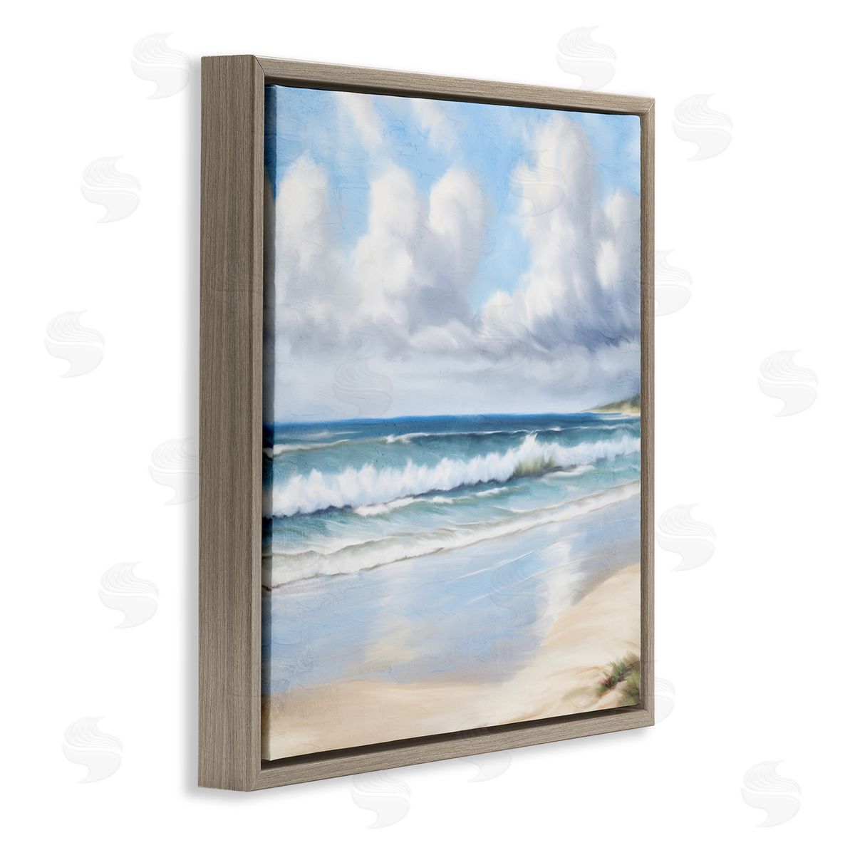 Sand Walk Ocean Waves Brown Floating Frame Canvas Wall Art, Home Decor by Kim Allen