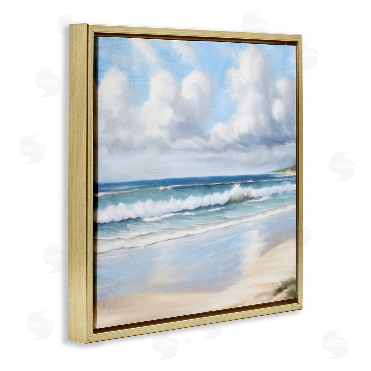 Sand Walk Ocean Waves Gold Floating Frame Canvas Wall Art, Home Decor by Kim Allen