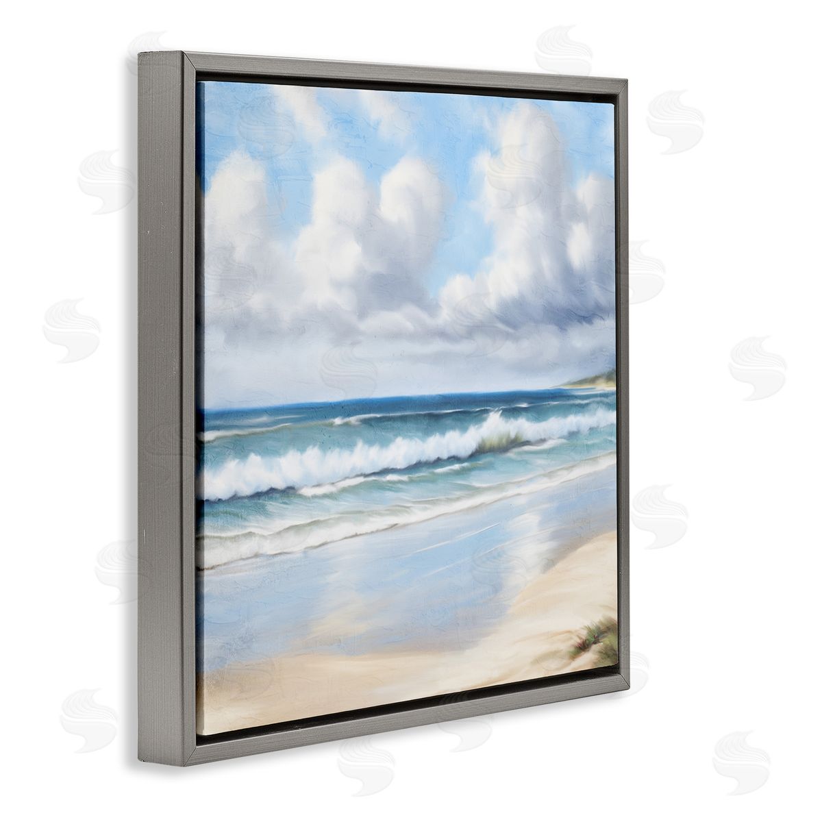 Sand Walk Ocean Waves Grey Floating Frame Canvas Wall Art, Home Decor by Kim Allen