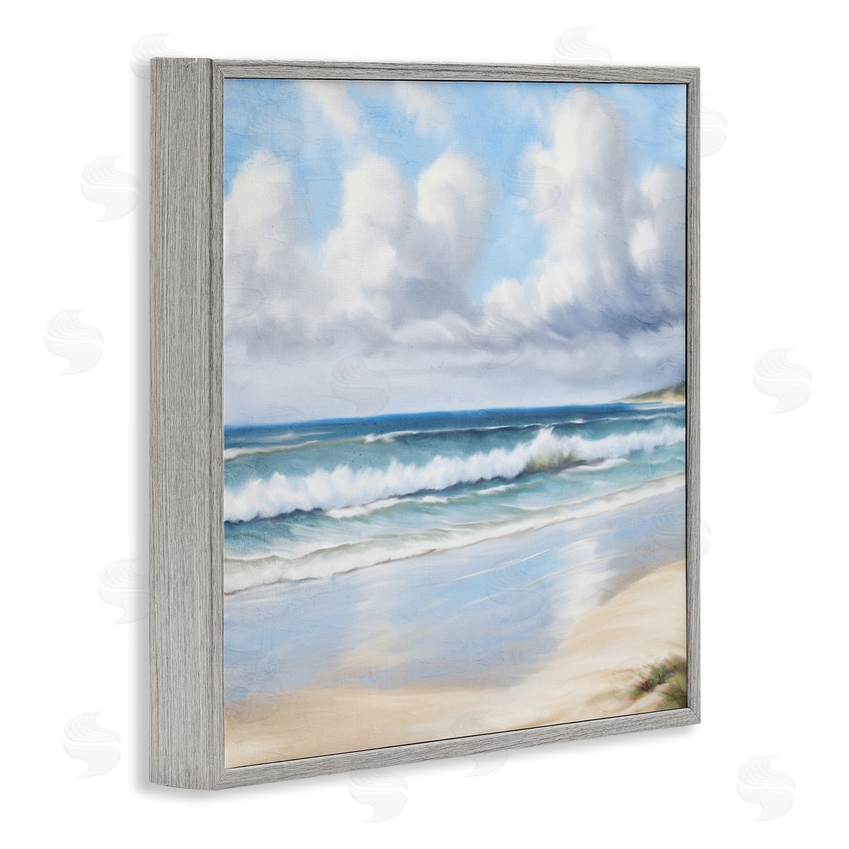Sand Walk Ocean Waves Grey Frame Print Wall Art, Home Decor by Kim Allen