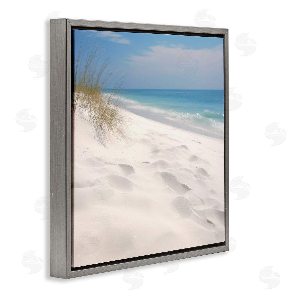 Seabreeze Sandy Footprints Grey Floating Frame Canvas Wall Art, Home Decor by Lazar Studio