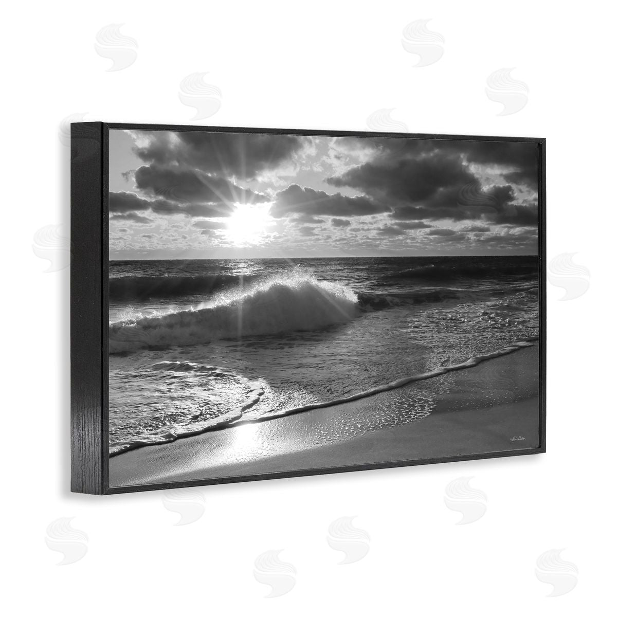 Sunset Crashing Wave Black Frame Print Wall Art, Home Decor by Lori Deiter